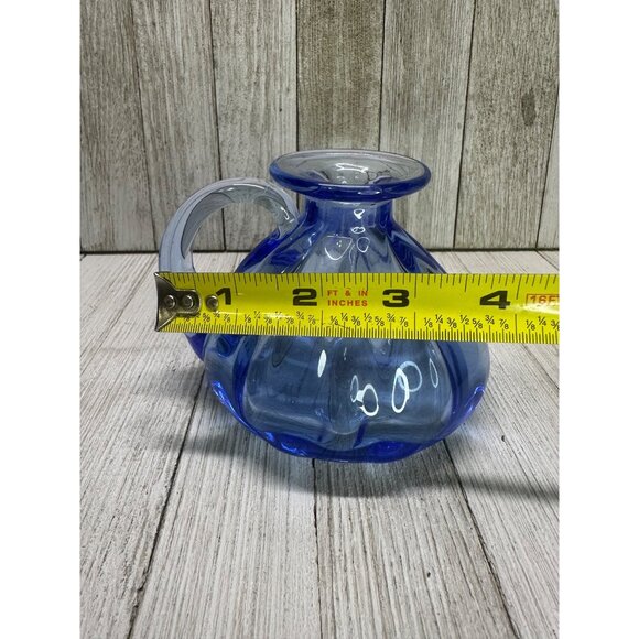Vtg Joe Hamon Blown Blue Glass Decorative Potion Bottle Pitcher Vase 3 3/4" Tall - Picture 7 of 10